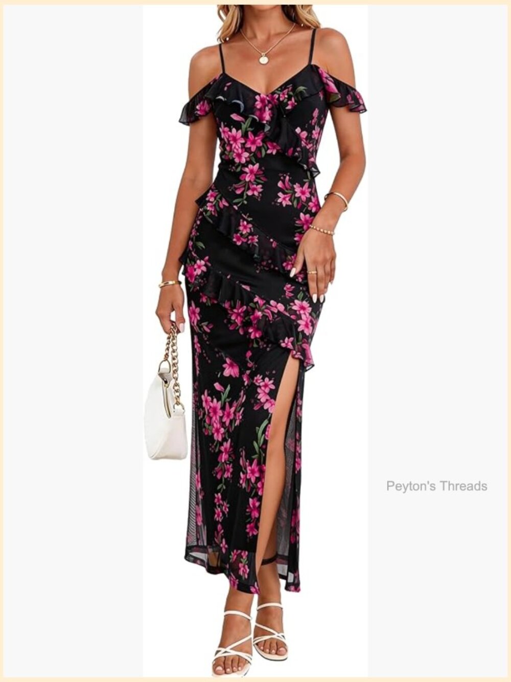 Cold Shoulder Short Sleeve Split Thigh Boho Long Maxi Dress